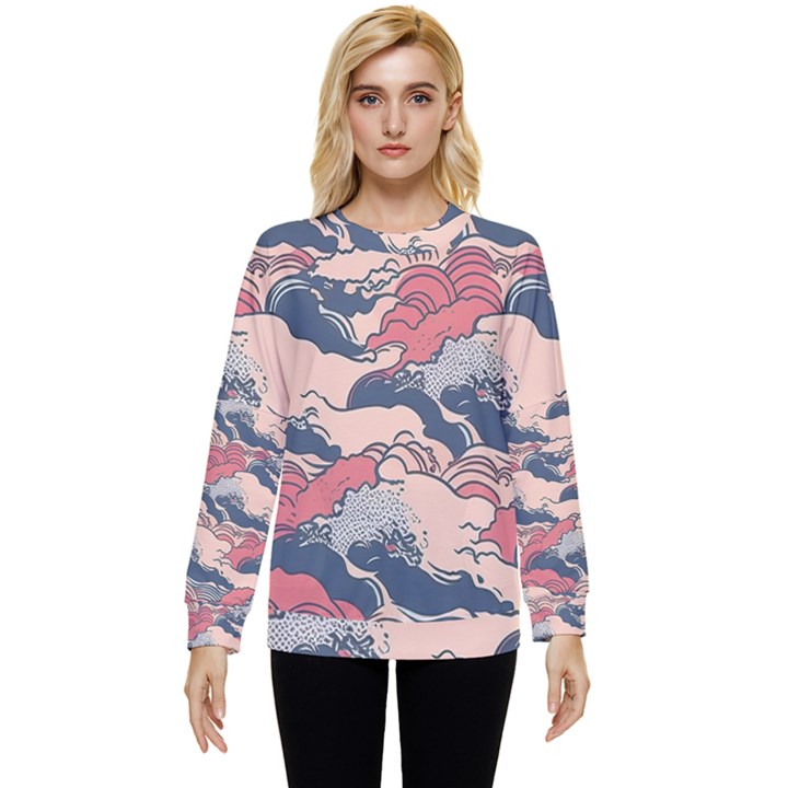 Waves Ocean Sea Water Pattern Rough Seas Hidden Pocket Sweatshirt