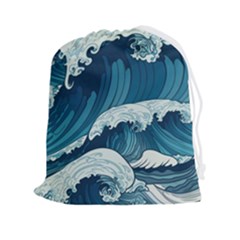 Waves Ocean Sea Pattern Water Tsunami Rough Seas Drawstring Pouch (2xl) by Ravend