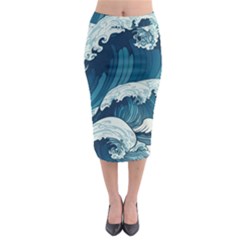 Waves Ocean Sea Pattern Water Tsunami Rough Seas Midi Pencil Skirt by Ravend