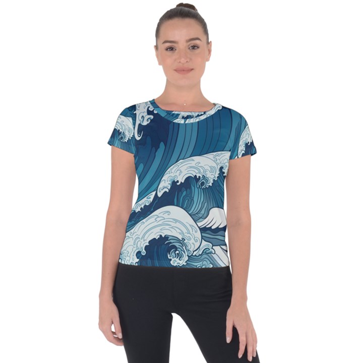 Waves Ocean Sea Pattern Water Tsunami Rough Seas Short Sleeve Sports Top 