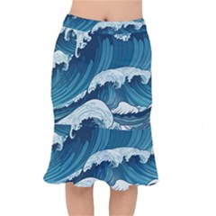 Waves Ocean Sea Pattern Water Tsunami Rough Seas Short Mermaid Skirt by Ravend