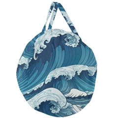 Waves Ocean Sea Pattern Water Tsunami Rough Seas Giant Round Zipper Tote by Ravend