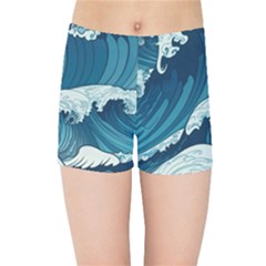 Waves Ocean Sea Pattern Water Tsunami Rough Seas Kids  Sports Shorts by Ravend