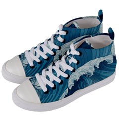 Waves Ocean Sea Pattern Water Tsunami Rough Seas Women s Mid-top Canvas Sneakers by Ravend