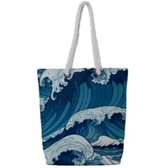 Waves Ocean Sea Pattern Water Tsunami Rough Seas Full Print Rope Handle Tote (small) by Ravend