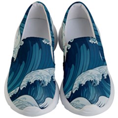 Waves Ocean Sea Pattern Water Tsunami Rough Seas Kids Lightweight Slip Ons by Ravend