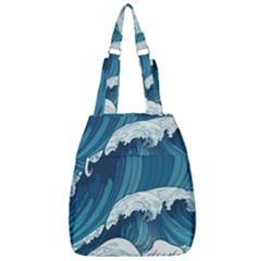 Waves Ocean Sea Pattern Water Tsunami Rough Seas Center Zip Backpack by Ravend