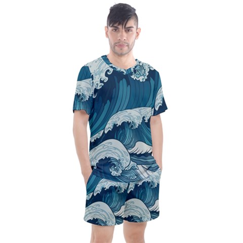 Waves Ocean Sea Pattern Water Tsunami Rough Seas Men s Mesh Tee And Shorts Set by Ravend