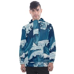 Waves Ocean Sea Pattern Water Tsunami Rough Seas Men s Front Pocket Pullover Windbreaker by Ravend