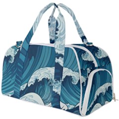 Waves Ocean Sea Pattern Water Tsunami Rough Seas Burner Gym Duffel Bag by Ravend