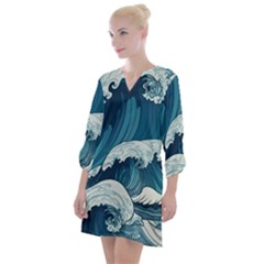 Waves Ocean Sea Pattern Water Tsunami Rough Seas Open Neck Shift Dress by Ravend