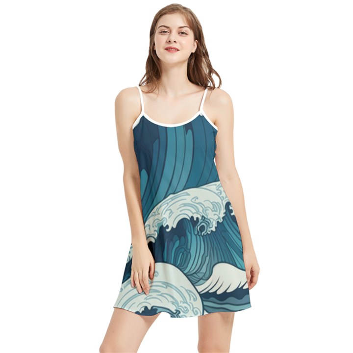 Waves Ocean Sea Pattern Water Tsunami Rough Seas Summer Frill Dress