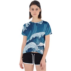 Waves Ocean Sea Pattern Water Tsunami Rough Seas Open Back Sport Tee by Ravend