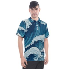 Waves Ocean Sea Pattern Water Tsunami Rough Seas Men s Polo Tee by Ravend