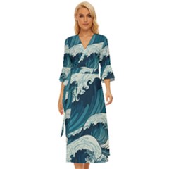 Waves Ocean Sea Pattern Water Tsunami Rough Seas Midsummer Wrap Dress by Ravend