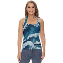 Waves Ocean Sea Pattern Water Tsunami Rough Seas Basic Halter Top by Ravend