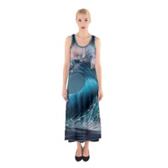 Tsunami Waves Ocean Sea Water Rough Seas Sleeveless Maxi Dress by Ravend