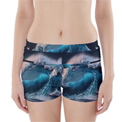 Tsunami Waves Ocean Sea Water Rough Seas Boyleg Bikini Wrap Bottoms by Ravend