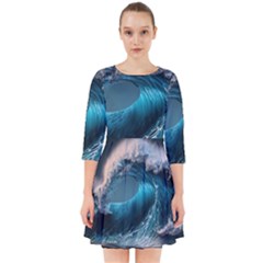 Tsunami Waves Ocean Sea Water Rough Seas Smock Dress by Ravend