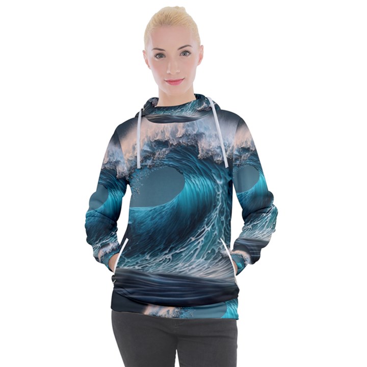 Tsunami Waves Ocean Sea Water Rough Seas Women s Hooded Pullover