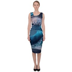 Tsunami Waves Ocean Sea Water Rough Seas Sleeveless Pencil Dress by Ravend