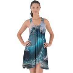 Tsunami Waves Ocean Sea Water Rough Seas Show Some Back Chiffon Dress by Ravend