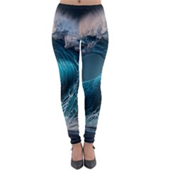 Tsunami Waves Ocean Sea Water Rough Seas Lightweight Velour Leggings by Ravend