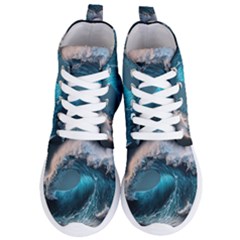 Tsunami Waves Ocean Sea Water Rough Seas Women s Lightweight High Top Sneakers by Ravend