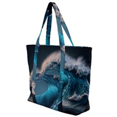 Tsunami Waves Ocean Sea Water Rough Seas Zip Up Canvas Bag by Ravend