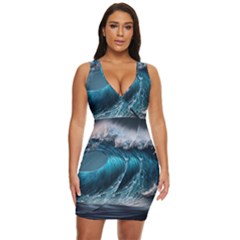 Tsunami Waves Ocean Sea Water Rough Seas Draped Bodycon Dress by Ravend