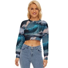 Tsunami Waves Ocean Sea Water Rough Seas Lightweight Long Sleeve Sweatshirt by Ravend