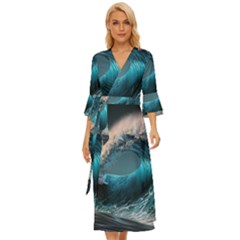 Tsunami Waves Ocean Sea Water Rough Seas Midsummer Wrap Dress by Ravend