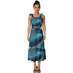 Tsunami Waves Ocean Sea Water Rough Seas Tie-strap Tiered Midi Chiffon Dress