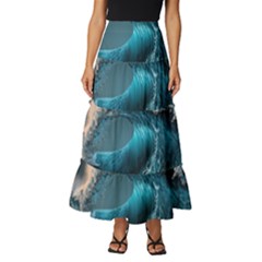 Tsunami Waves Ocean Sea Water Rough Seas Tiered Ruffle Maxi Skirt by Ravend