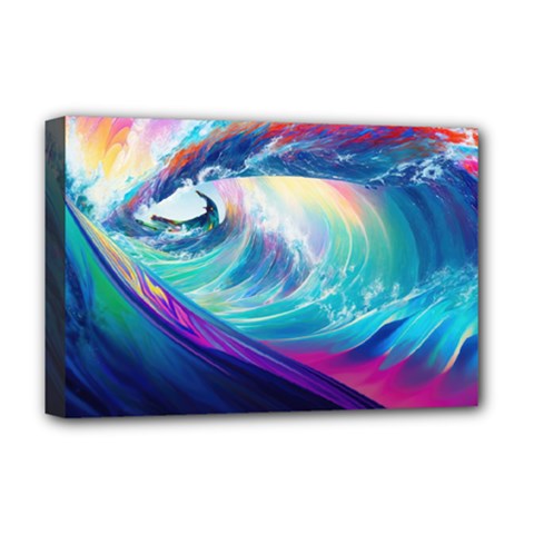 Waves Ocean Sea Tsunami Nautical Nature Water Deluxe Canvas 18  X 12  (stretched) by Ravend