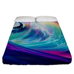 Waves Ocean Sea Tsunami Nautical Nature Water Fitted Sheet (queen Size) by Ravend