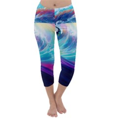 Waves Ocean Sea Tsunami Nautical Nature Water Capri Winter Leggings  by Ravend