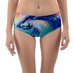 Waves Ocean Sea Tsunami Nautical Nature Water Reversible Mid-waist Bikini Bottoms by Ravend