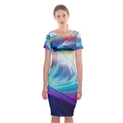 Waves Ocean Sea Tsunami Nautical Nature Water Classic Short Sleeve Midi Dress by Ravend