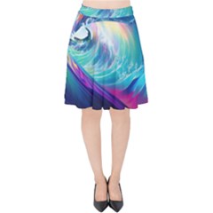 Waves Ocean Sea Tsunami Nautical Nature Water Velvet High Waist Skirt by Ravend