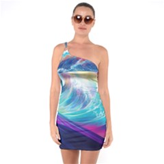 Waves Ocean Sea Tsunami Nautical Nature Water One Soulder Bodycon Dress by Ravend