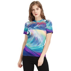 Waves Ocean Sea Tsunami Nautical Nature Water Women s Short Sleeve Rash Guard by Ravend