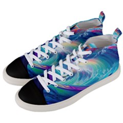 Waves Ocean Sea Tsunami Nautical Nature Water Men s Mid-top Canvas Sneakers by Ravend