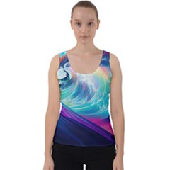 Waves Ocean Sea Tsunami Nautical Nature Water Velvet Tank Top by Ravend