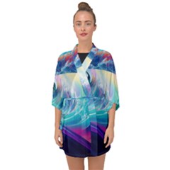 Waves Ocean Sea Tsunami Nautical Nature Water Half Sleeve Chiffon Kimono by Ravend