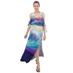 Waves Ocean Sea Tsunami Nautical Nature Water Maxi Chiffon Cover Up Dress by Ravend