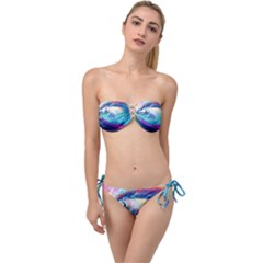 Waves Ocean Sea Tsunami Nautical Nature Water Twist Bandeau Bikini Set by Ravend