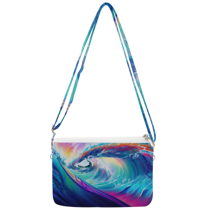 Waves Ocean Sea Tsunami Nautical Nature Water Double Gusset Crossbody Bag