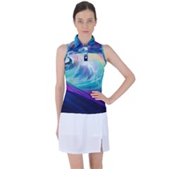 Waves Ocean Sea Tsunami Nautical Nature Water Women s Sleeveless Polo Tee by Ravend