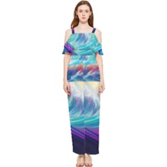 Waves Ocean Sea Tsunami Nautical Nature Water Draped Sleeveless Chiffon Jumpsuit by Ravend